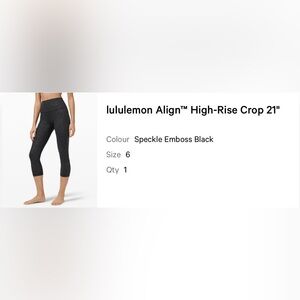 Lululemon Align High-Rise Crop 21” | Speckle Emboss Black | Size 6